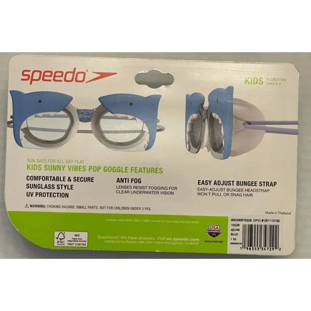 Speedo Kids Shark Goggles Ages 3-6 UV Protection Anti Fog‎ Easy
